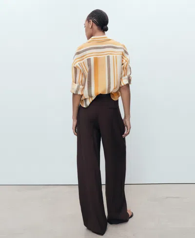 Mango Striped Lyocell Shirt Off White In Orange