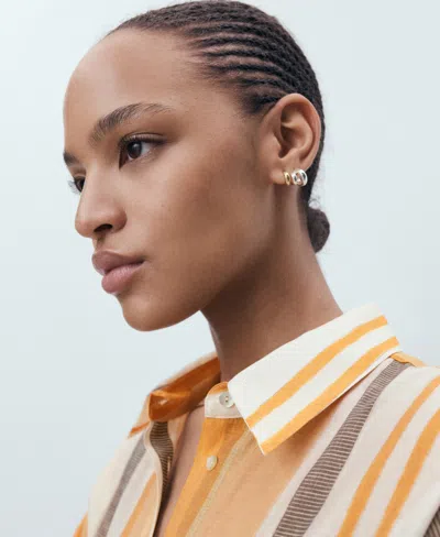 Mango Striped Lyocell Shirt Off White In Orange