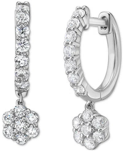 Macy's Diamond Dangling Flower Earrings (1 Ct. T.w.) In 10k White Gold In Silver