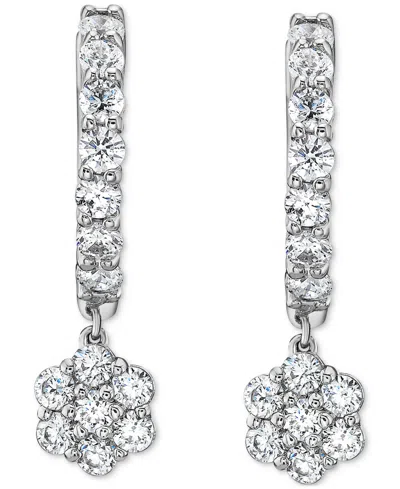 Macy's Diamond Dangling Flower Earrings (1 Ct. T.w.) In 10k White Gold In Silver