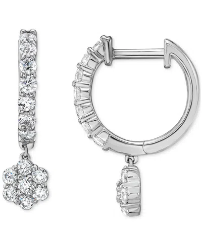 Macy's Diamond Dangling Flower Earrings (1 Ct. T.w.) In 10k White Gold In Silver