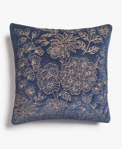 Charter Club Velvet Botanical Decorative Pillow, 18" X 18" In Blue