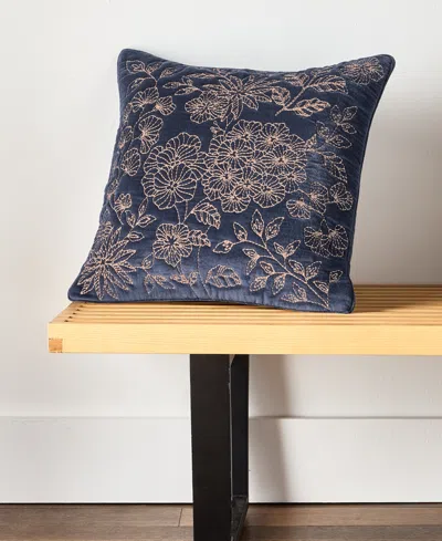 Charter Club Velvet Botanical Decorative Pillow, 18" X 18" In Blue