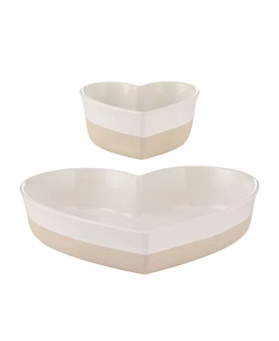 Mason Cash Set Of 2 Rustic Charm Heart Dishes In White