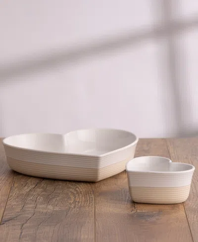 Mason Cash Set Of 2 Rustic Charm Heart Dishes In White