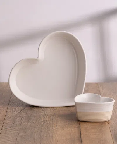 Mason Cash Set Of 2 Rustic Charm Heart Dishes In White