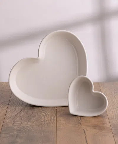 Mason Cash Set Of 2 Rustic Charm Heart Dishes In White