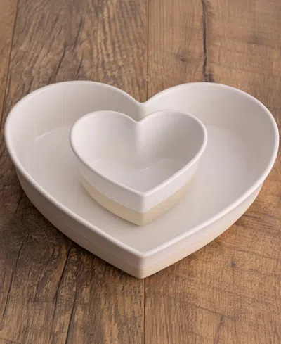 Mason Cash Set Of 2 Rustic Charm Heart Dishes In White