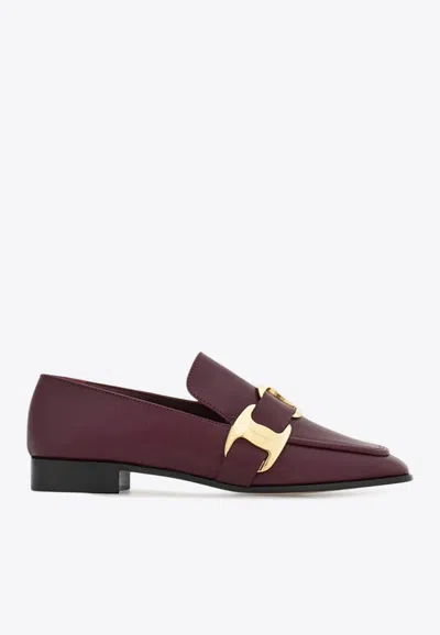 Ferragamo Limania Maxi Vara Leather Loafers In Burgundy