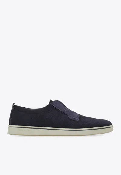 Ferragamo Navy Blue Laceless Sneakers