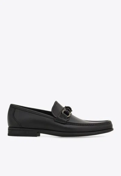Ferragamo Grandioso2 Leather Loafers With Gancini Buckle In Black