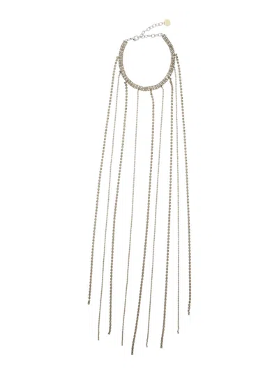 Silvia Gnecchi Metallic-colored Necklace With All-over Applied Glass Crystals And Adjustable Clasp In Gold