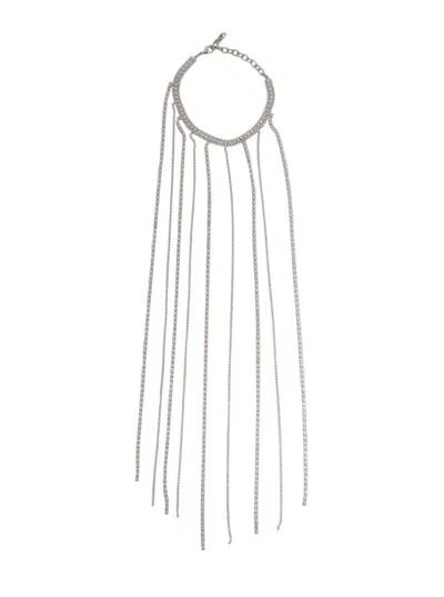 Silvia Gnecchi Silver-colored Necklace With All-over Applied Glass Crystals And Adjustable Clasp In White