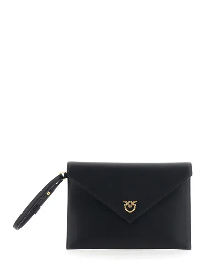 Pinko Structured Envelope Bag With Pointed Flap And Gold Emblem In Black