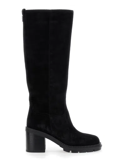 Casadei Black Block-heel Suede Boots In Black