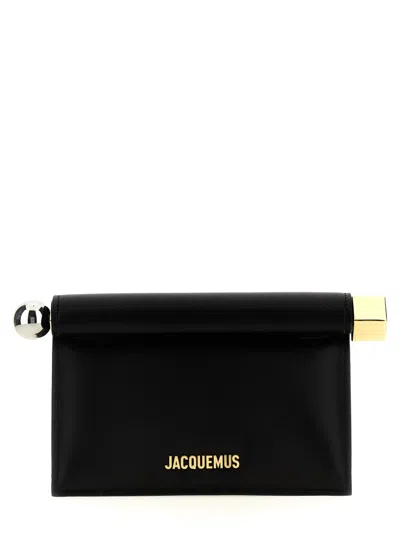 Jacquemus La Pochette Rond Carre Leather Clutch In Black