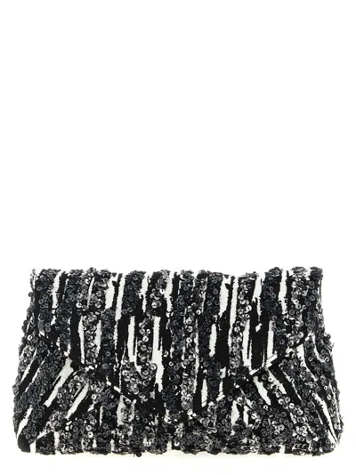 Dries Van Noten Two-tone Pleated Jacquard Clutch With Sequin Detail In Gray