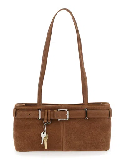 Osoi Brocle Brown Shoulder Bag With Belt And Pendant Key Details In Hammered Leather Woman In Brown