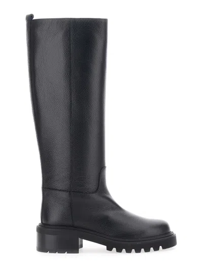 Via Roma 15 Smooth Black Tall Boots With Functional Design In Black