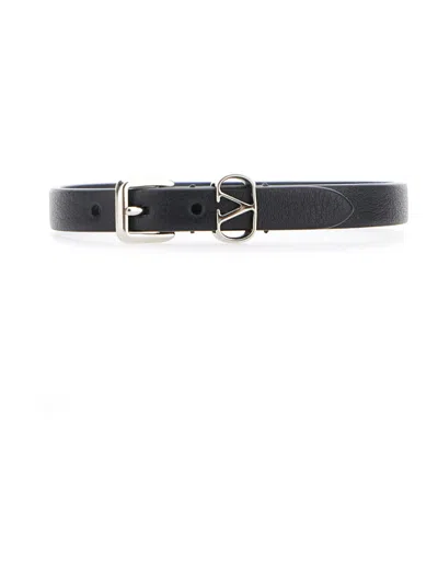 Valentino Garavani Vlogo Plaque Leather Bracelet In Black