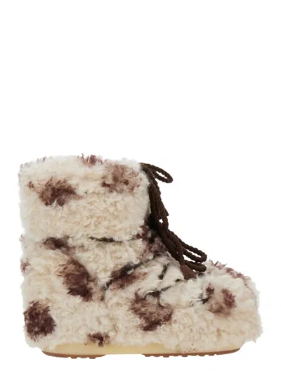 Moon Boot Icon Low Cow Print Curly Boots In Yellow