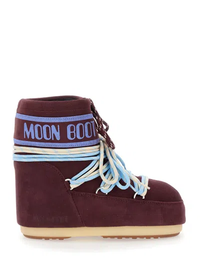 Moon Boot Icon Low Suede Laces Ankle Boots In Burgundy