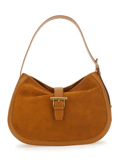 Alexander Mcqueen Brown Shoulder Bag With Adjustable Shoulder Strap And T Buckle Closure On The Front In Suede Woman In Brown