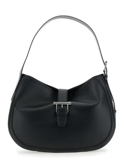 Alexander Mcqueen Black Shoulder Bag With Adjustable Shoulder Strap And T Buckle Closure On The Front In Leather Woman In Black