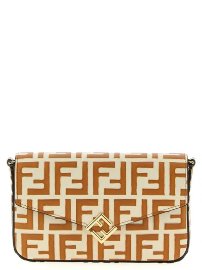 Fendi Ff Diamonds Leather Wallet On Chain In Brown