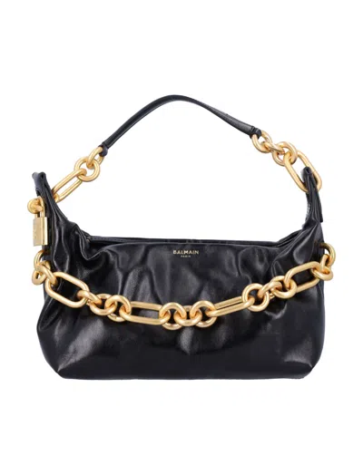 Balmain Sync Medium Shoulder Bag In Black Leather In Black