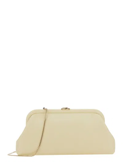 Jimmy Choo Skylar White Clutch With Chain-link Shoulder Strap And Kiss-lock Closure With Logo Plaque In Neutral
