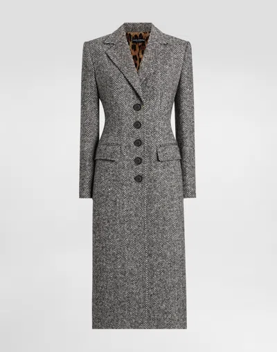 Dolce & Gabbana Single-breasted Wool Chevron Coat In Gray