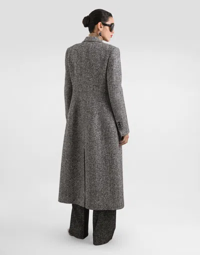 Dolce & Gabbana Single-breasted Wool Chevron Coat In Gray