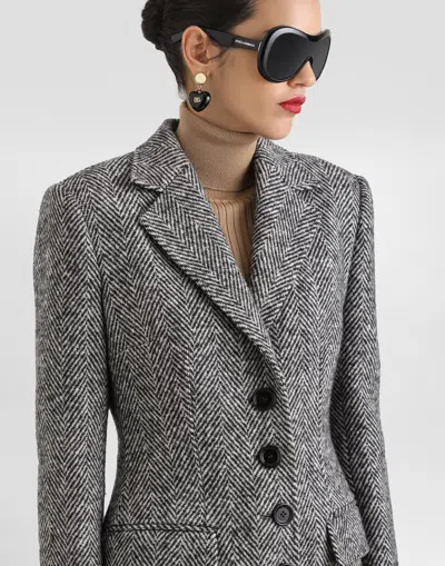Dolce & Gabbana Single-breasted Wool Chevron Coat In Gray