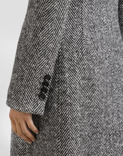 Dolce & Gabbana Single-breasted Wool Chevron Coat In Gray