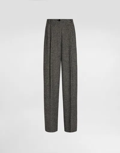 Dolce & Gabbana Wool Blend Trousers With Dotted Print In Gray