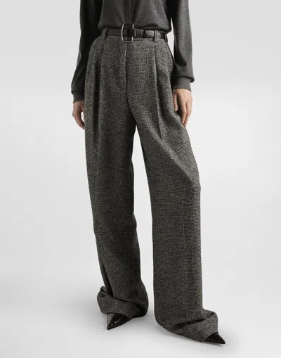 Dolce & Gabbana Wool Blend Trousers With Dotted Print In Gray