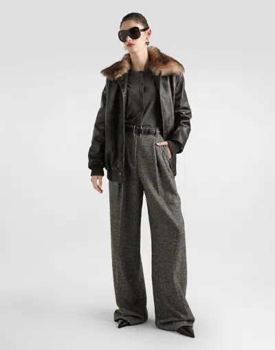 Dolce & Gabbana Wool Blend Trousers With Dotted Print In Gray