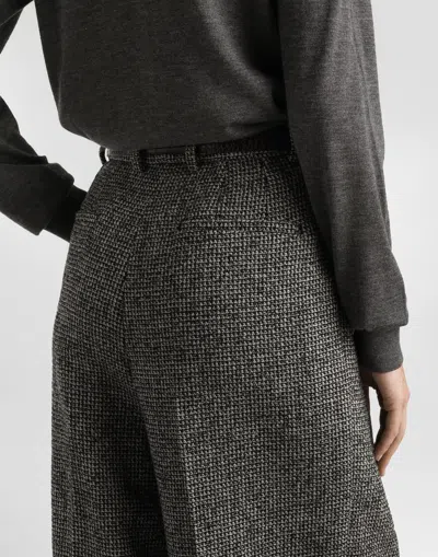Dolce & Gabbana Wool Blend Trousers With Dotted Print In Gray