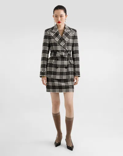 Dolce & Gabbana Wool Blend Check Skirt In Multi
