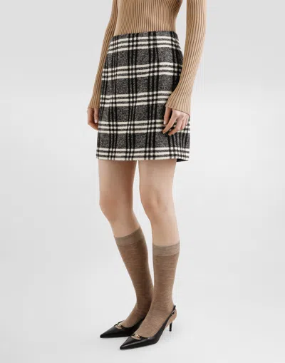 Dolce & Gabbana Wool Blend Check Skirt In Multi