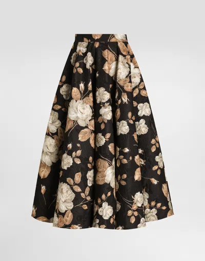 Dolce & Gabbana Brocade Midi Skirt With Structured Waistband In Brown
