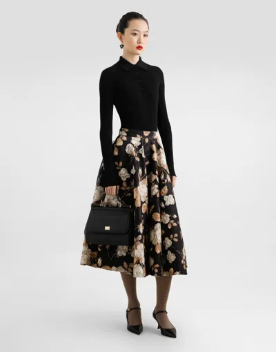 Dolce & Gabbana Brocade Midi Skirt With Structured Waistband In Brown