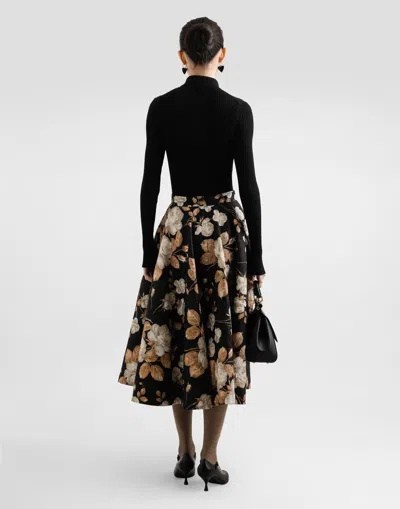 Dolce & Gabbana Brocade Midi Skirt With Structured Waistband In Brown