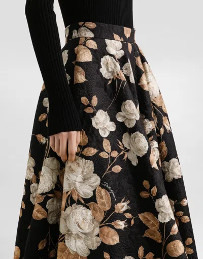 Dolce & Gabbana Brocade Midi Skirt With Structured Waistband In Brown