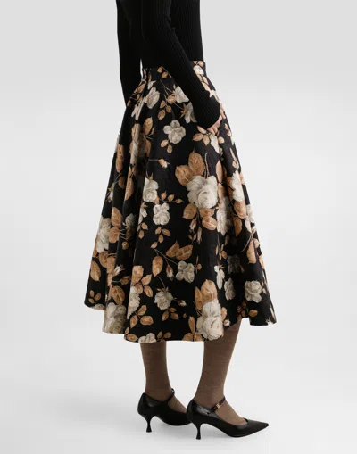 Dolce & Gabbana Brocade Midi Skirt With Structured Waistband In Brown