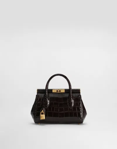 Dolce & Gabbana Marlene Day Mini Handbag In Polished Alligator In Brown