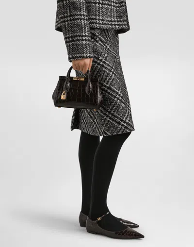 Dolce & Gabbana Marlene Day Mini Handbag In Polished Alligator In Brown