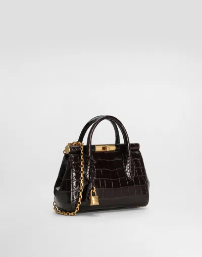 Dolce & Gabbana Marlene Day Mini Handbag In Polished Alligator In Brown