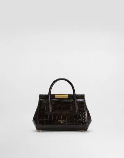 Dolce & Gabbana Marlene Day Mini Handbag In Polished Alligator In Brown